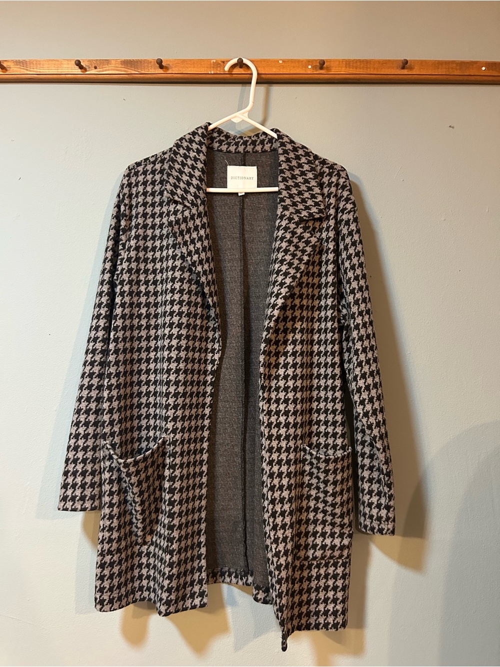 Dictionary Houndstooth Open Front Coatigan - Black & Gray